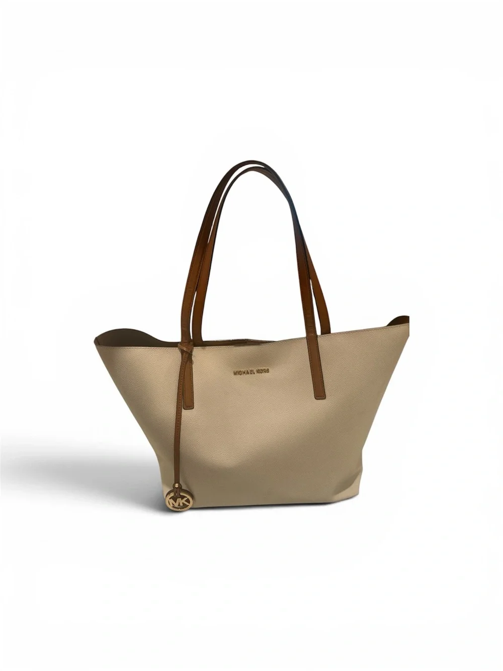 Michael Kors Taupe Tote with Brown Trim and Gold MK Charm